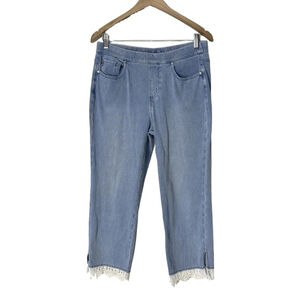 Belle by Kim Gravel Flexibelle Crop Jeans Size 8 Pull On Stretch Lace Hem Beach